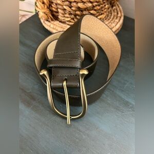 WCM Leather Unisex belt with Unique Brass buckle, Medium. Dark Brown. Festival